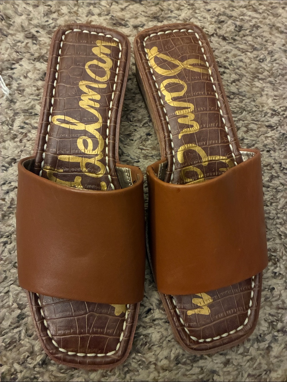Sam Edelman Tan Brown Leather Slide Mules